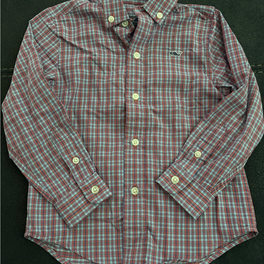 Vineyard Vines Red and Blue Plaid Kids Button-Down Shirt
